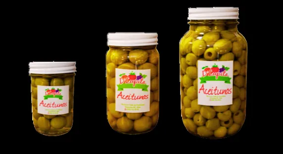 Frascos de aceitunas D'Lupita en tres tamaños