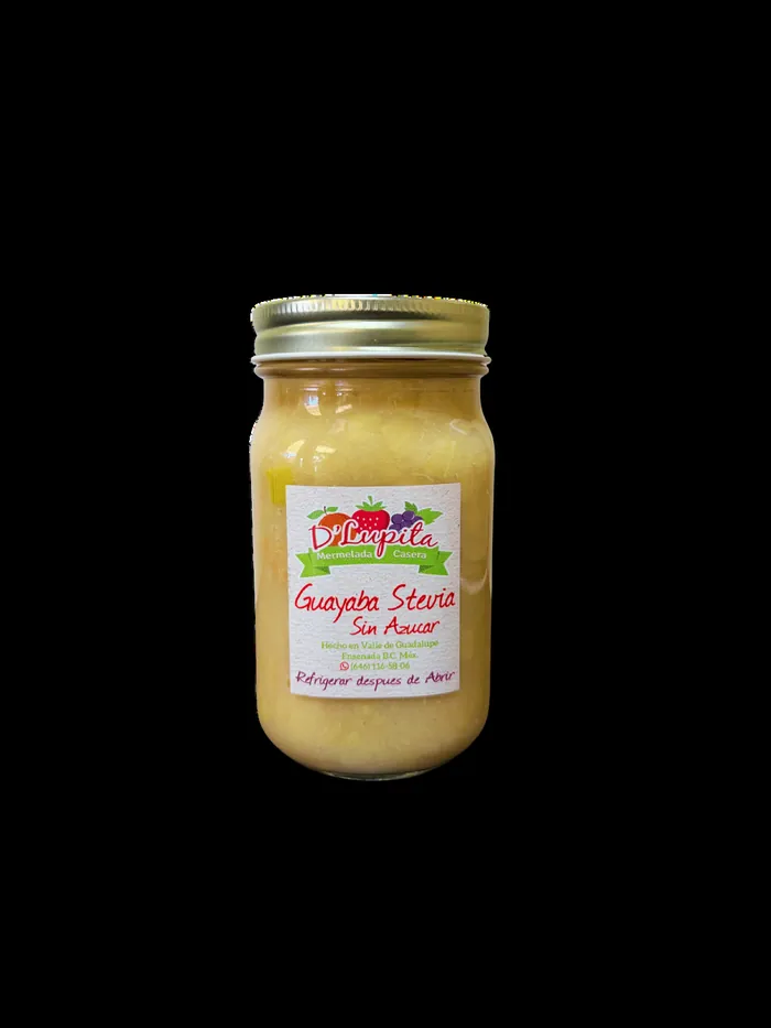 Frasco de mermelada de guayaba con stevia, sin azúcar