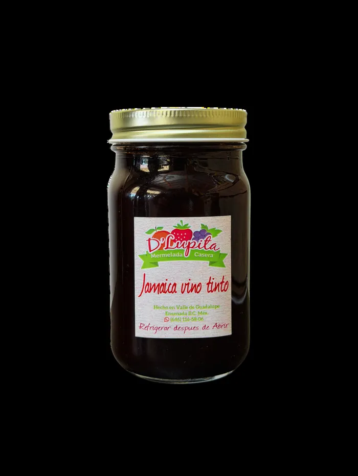 Frasco de mermelada D'Lupita, sabor Jamaica al vino tinto