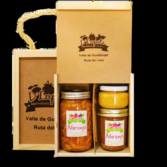 Caja de madera de regalo D'Lupita con frascos de mermelada